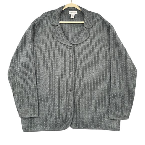 Drapers And Damons Gray Ribbed Texture Button Up Front Collared Cardigan 3X - Picture 1 of 6